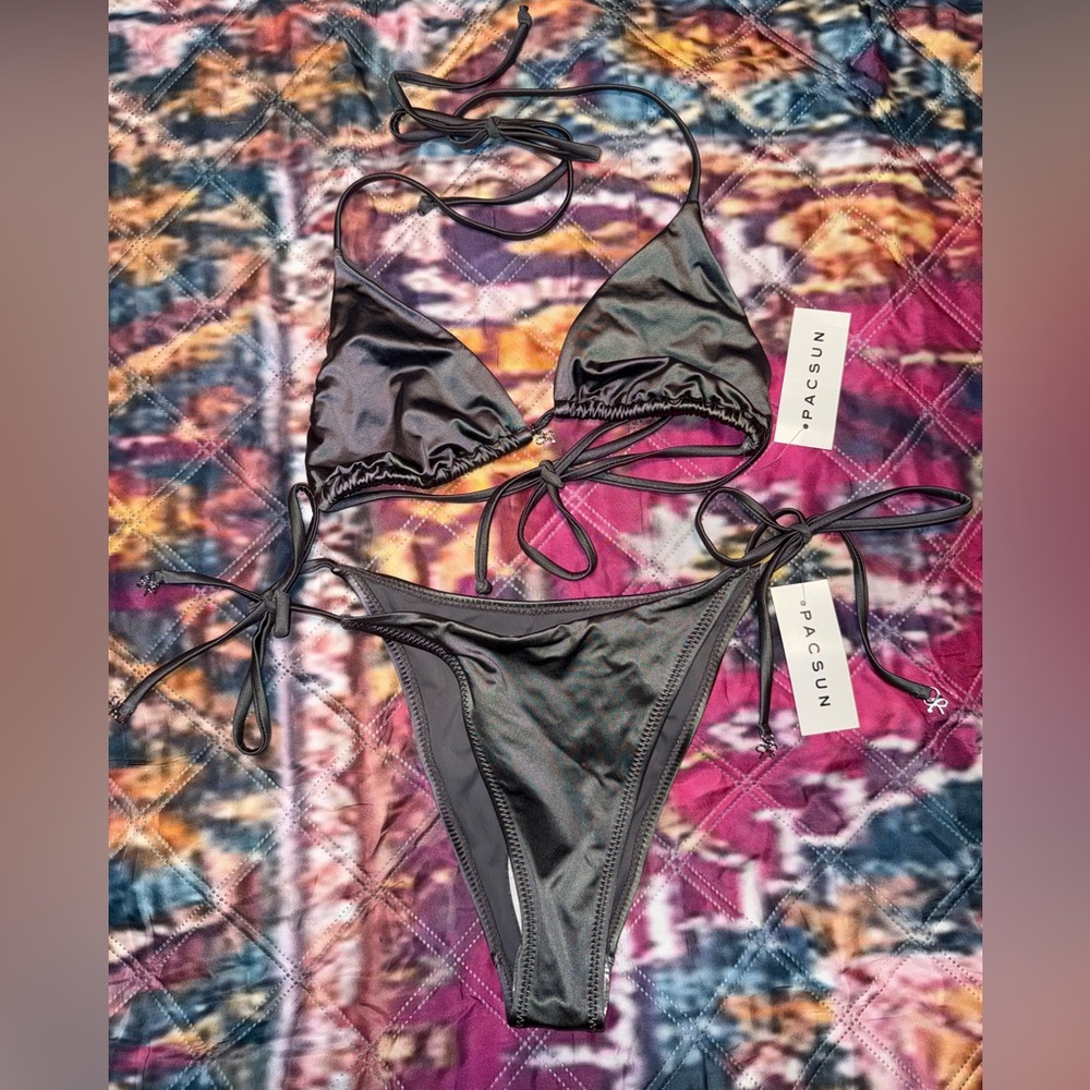 PacSun Sleek Metallic Gray Bikini Set